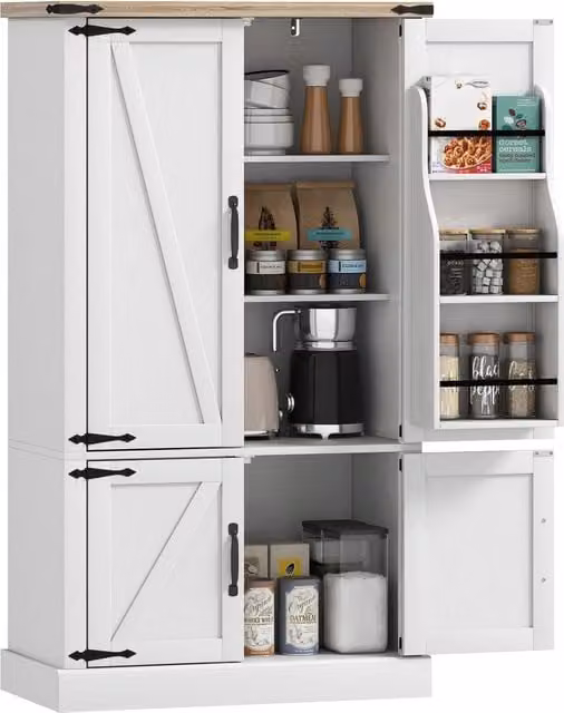 Armadio da cucina con 4 ante, 6 portaspezie e ripiani regolabili ¨C Minimal ¨C 76.3x40x136 cm bianco