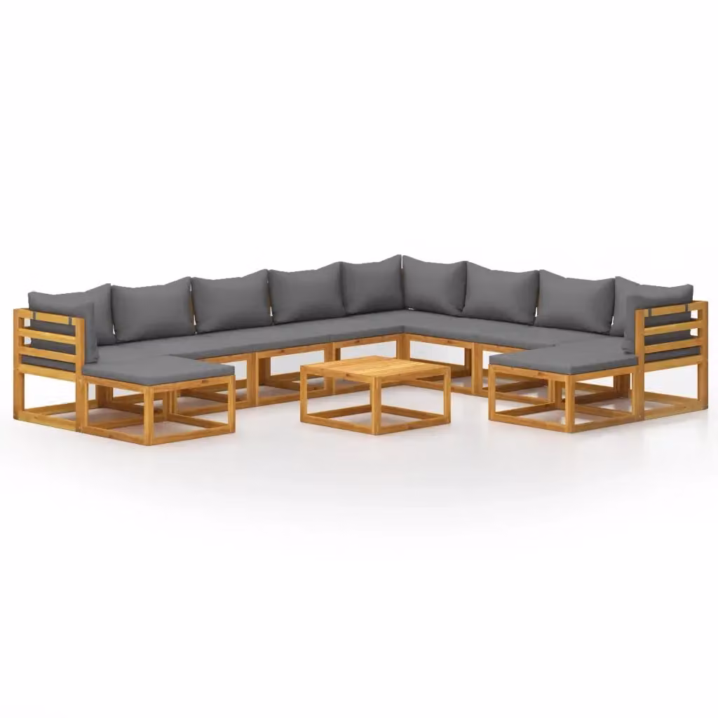 Set di Divani da Giardino vidaXL in Legno di Acacia con Cuscini Grigi 11 Pezzi – 2