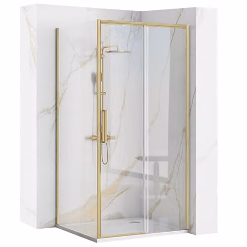 Rea - Box Doccia Rapid Slide Gold Brush 100X80 Cabina Doccia Senza Piatto Doccia Vetro Di Sicurezza Temperato Transparentne 6mm (D'Oro) Porta: 100 Parete: 80 cm
