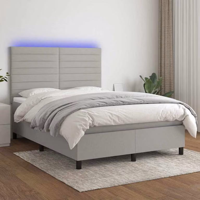 Letto Ibrido con Materasso e Illuminazione LED vidaXL, Grigio Chiaro, L/P/H: 200 x 140 x 128 cm