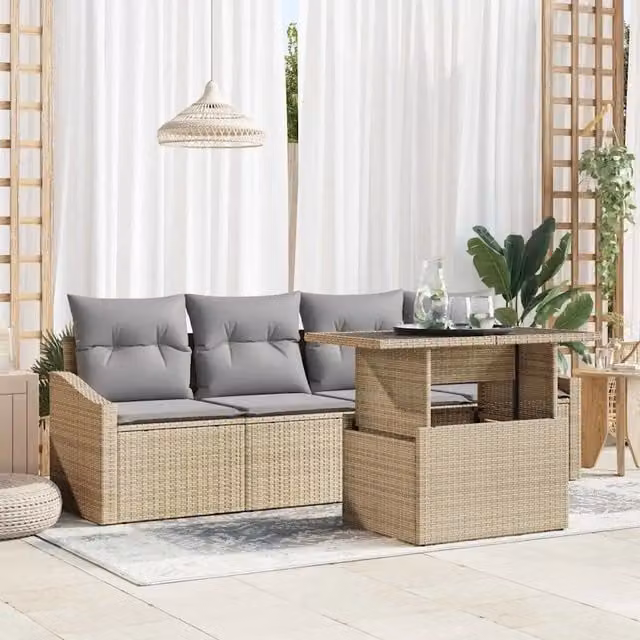 Set Divano da Giardino 5 pz Beige polyrattan 3357643