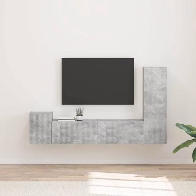 Set mobile TV 4 pz Grigio cemento Legno ingegnerizzato 3409000