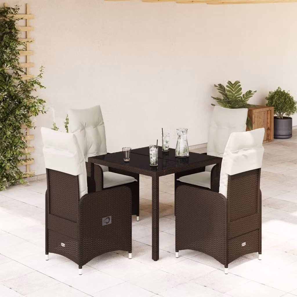 Maison Exclusive - Set Bistrò da Giardino 5 pz con Cuscini in Polyrattan Marrone