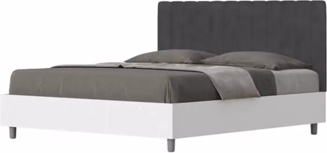 Letto matrimoniale contenitore 160x190 bianco frassino testata microfibra grigio Kaia