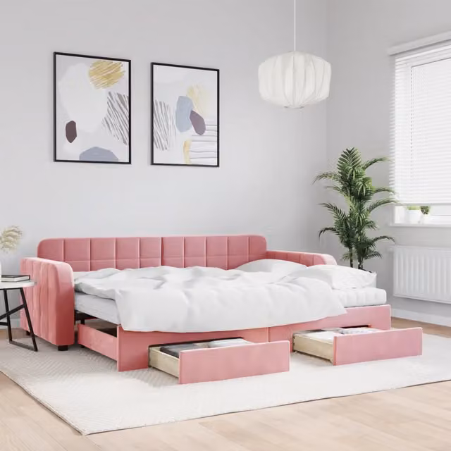 Divano Letto Estraibile con Cassetti in Velluto Rosa vidaXL – 1