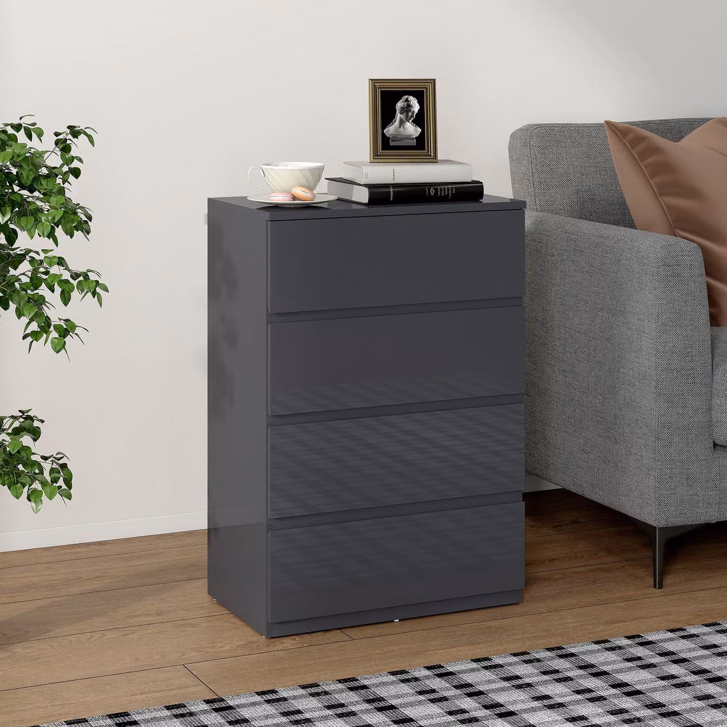 Mobile contenitore HOMCOM con 4 cassetti e chiusura rallentata, grigio, L: 55 cm, P: 34 cm, H: 80 cm – 2