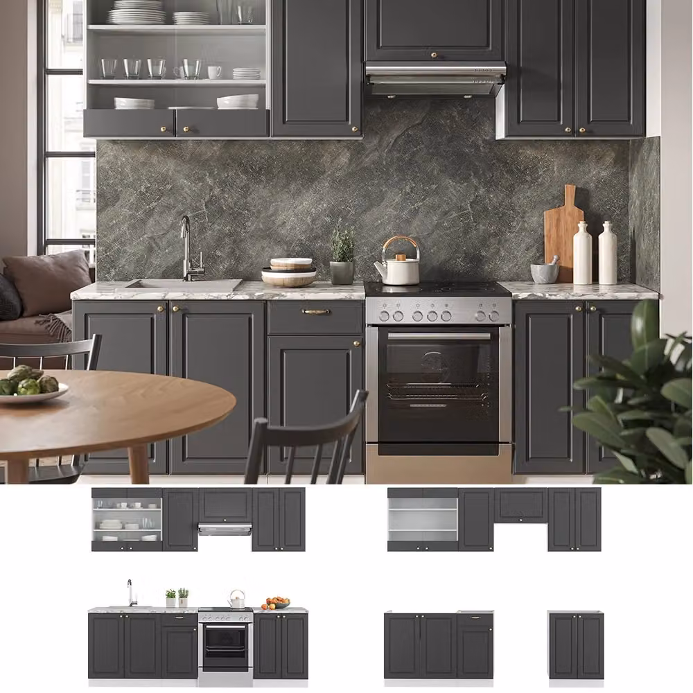 Cucina componibile moderna Vicco Fame-Line colore antracite, oro e bianco, larghezza: 240 cm, senza piano di lavoro – 2