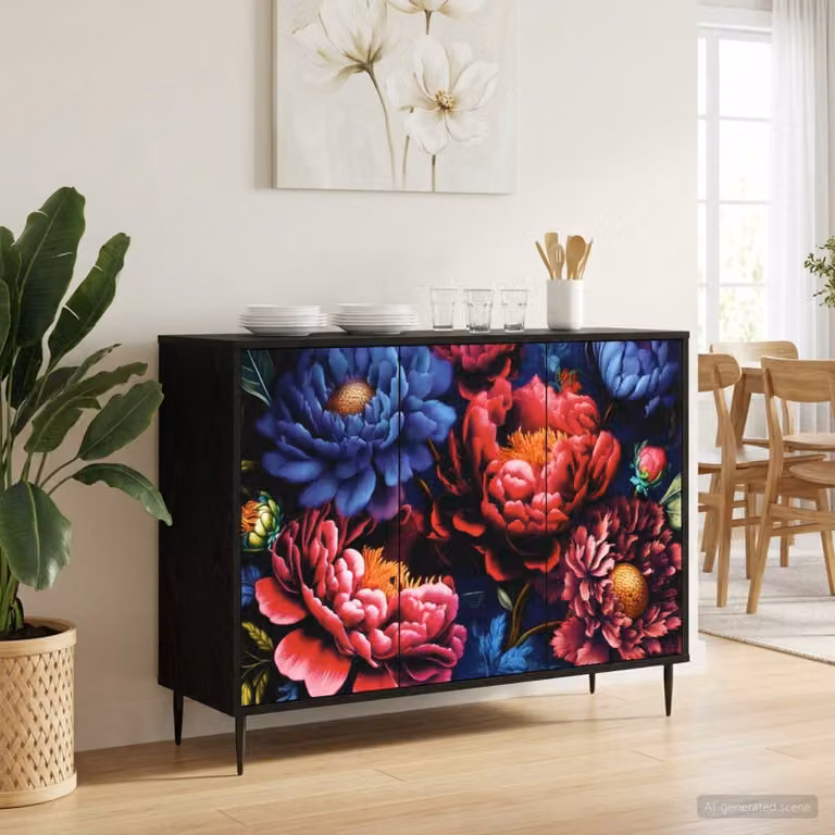 Credenza moderna vidaXL KIEL in legno ingegnerizzato, Rovere e Nero, L 102 x P 33 x H 76 cm