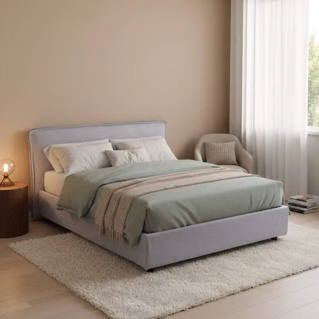 Letto Matrimoniale DMORA con Contenitore a Alzata, Struttura Imbottita in Tessuto e Metallo, Grigio e Nero, L/P/H: 160 x 200 cm