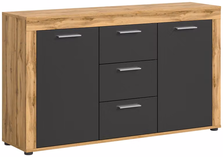 Credenza Jam 2 ante, 3 cassetti grigio, decoro rovere.