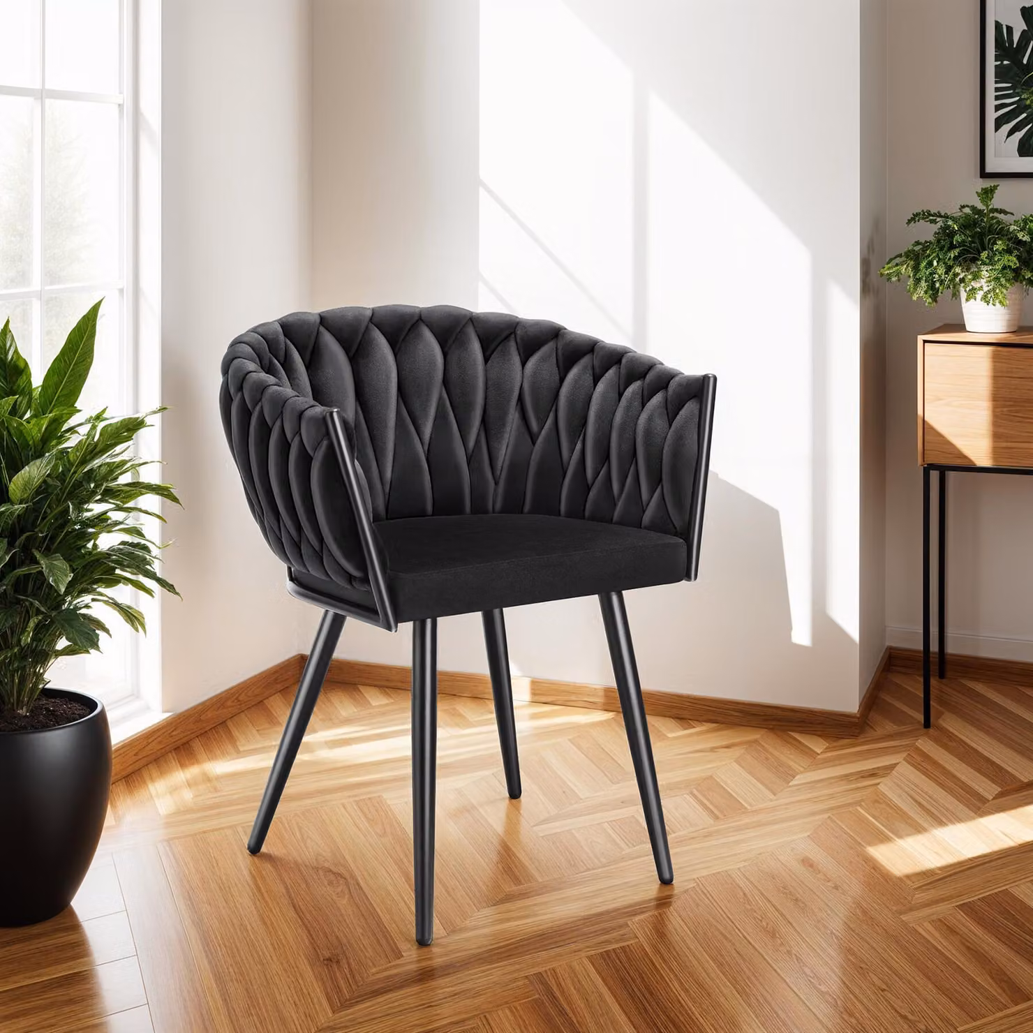 Set di 2 sedie da pranzo Astano Tectake in velluto nero con design moderno e struttura in metallo – 2
