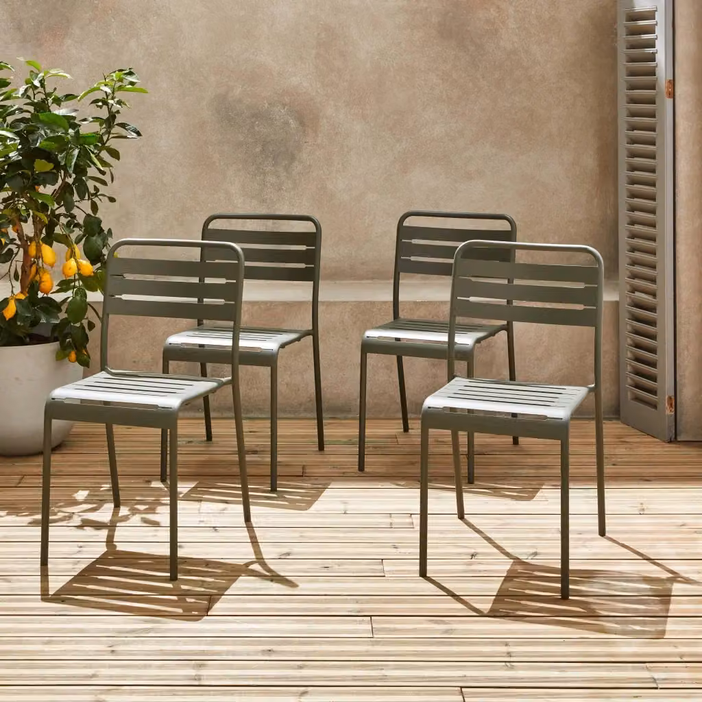 Set di 4 sedie da giardino bistrot Sweeek in acciaio verniciato a polvere, impilabili, verde kaki opaco – 2