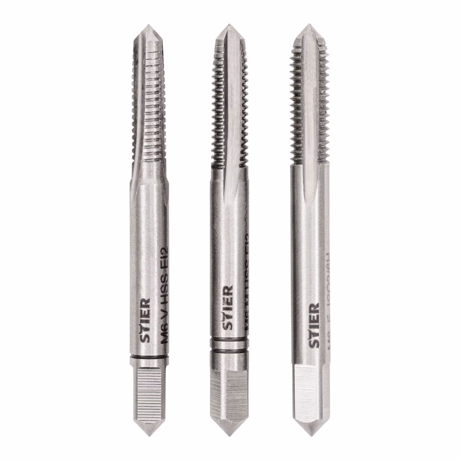 Set di rubinetti manuali STIER in 3 pezzi, rubinetto di premeditazione e di finitura, DIN 352 HSS-G M6, per la produzione di filettature interne DIN13, standardizzato, rettificato, alta qualità
