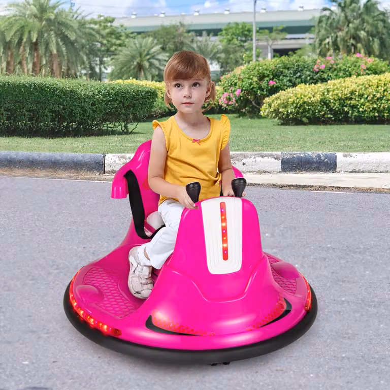 Costway Autoscontro elettrico a batteria per bambini con doppio joystick, telecomando e luci a LED, Rosa