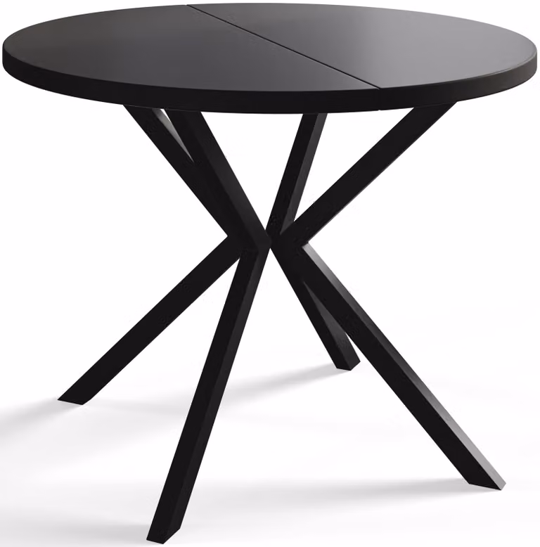 Alpi Moebel, Tavolo da Pranzo Rotondo, Tavolo da Cucina Allungabile, Diamentro: 120-200 cm, Gambe in Metallo Nere, Nero, Collezione Loft Liten
