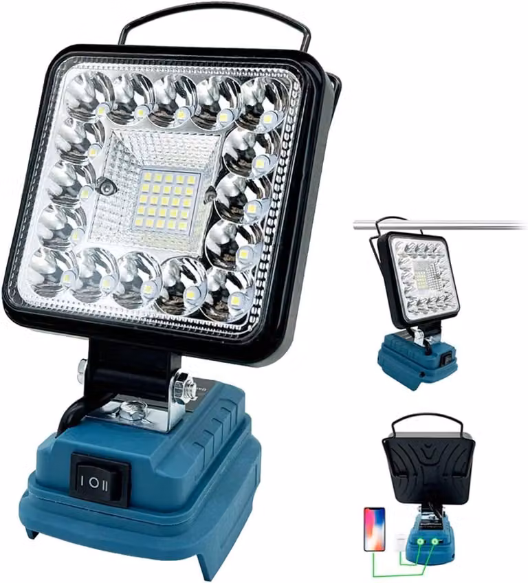Lampada da lavoro a LED portatile, compatibile con batterie da 18 V, potenza 48 W, luminosità 4800 lm