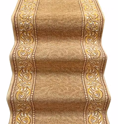 emmevi Tappeto Scala Stile Barocco Passatoia Corridoio Scalini Antiscivolo MOD.Picasso Dis_22 67X1000 Beige