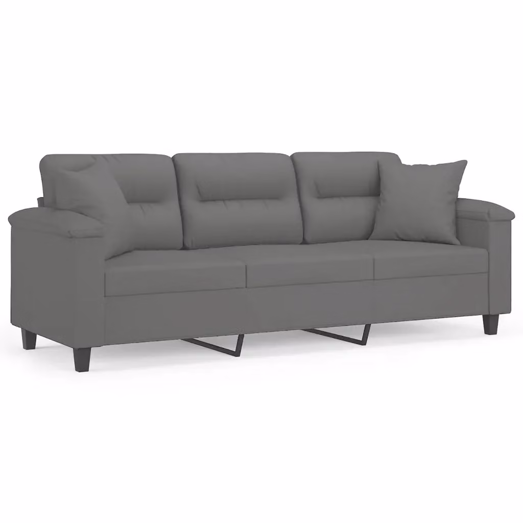 Divano 3 posti moderno vidaXL in microfibra grigio con cuscini, L: 210 cm, P: 80 cm, H: 77 cm – 2