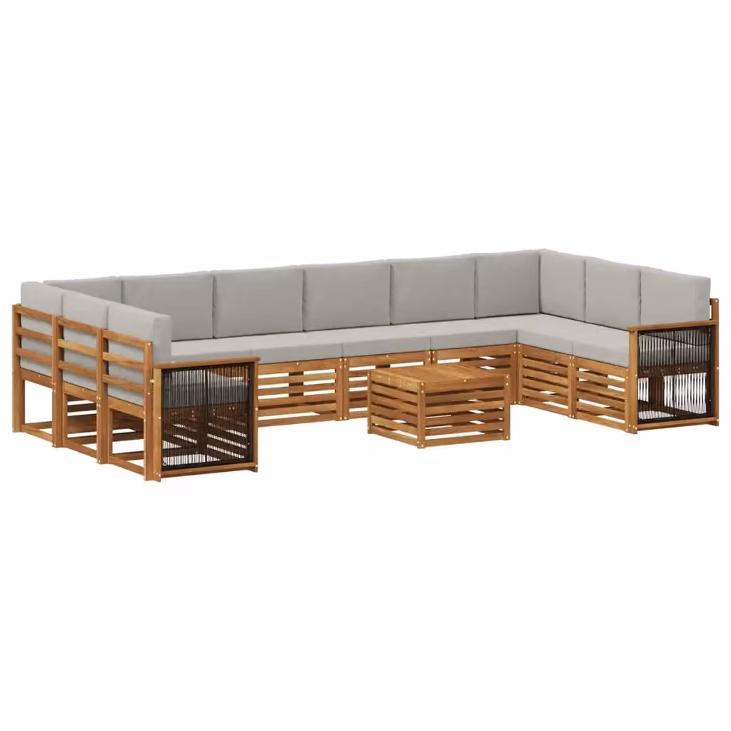 Set di divani da esterno moderno vidaXL in legno di acacia, 8 pezzi, Grigio e Marrone – 2