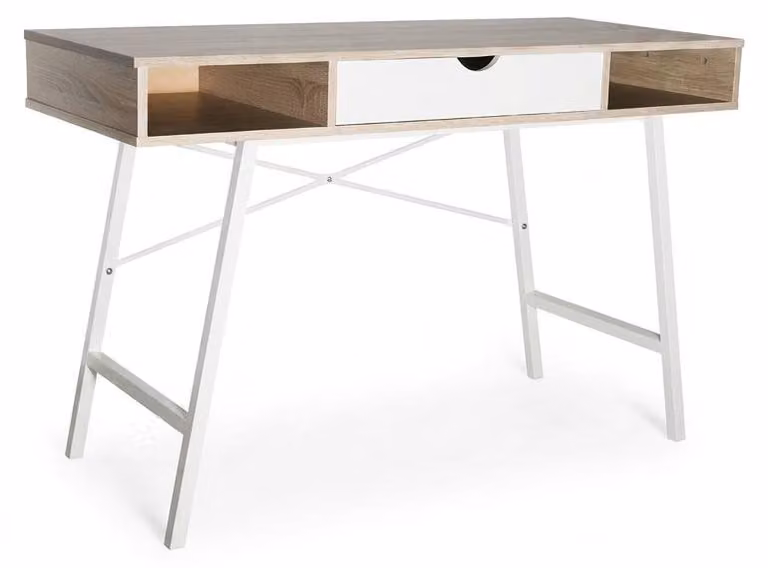 Scrivania Moderna Design Elegante Studio Ufficio Casa 120x48x76.Variante:NATURALE/BIANCO