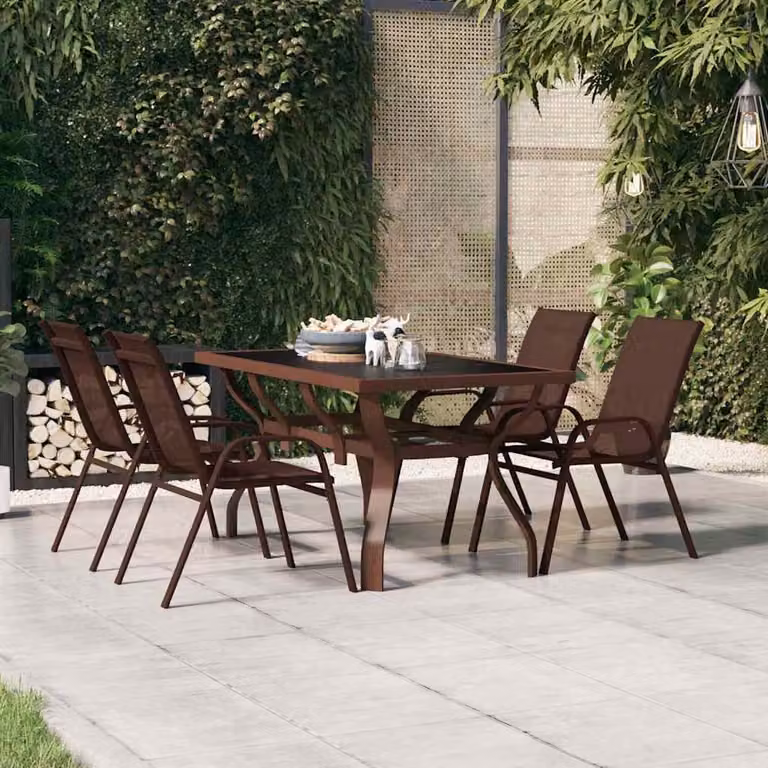 vidaXL Tavolo da giardino rettangolare in acciaio e vetro, Marrone e Nero, L 140 x P 70 x H 70 cm
