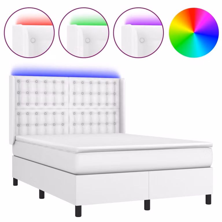 Giroletto Molle con Materasso e LED Bianco 140x200cm Pelle finta