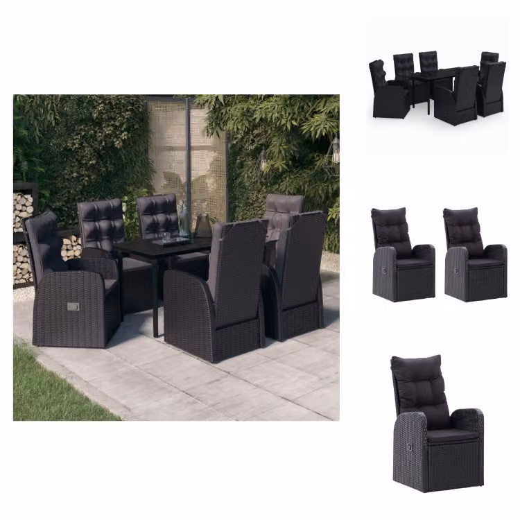 vidaXL set da pranzo da giardino 7 pezzi con cuscini nero - Set di mobili da giardino