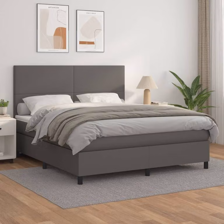 The Living Store Letto a molle con materasso grigio 160x200 cm in Pelle finta