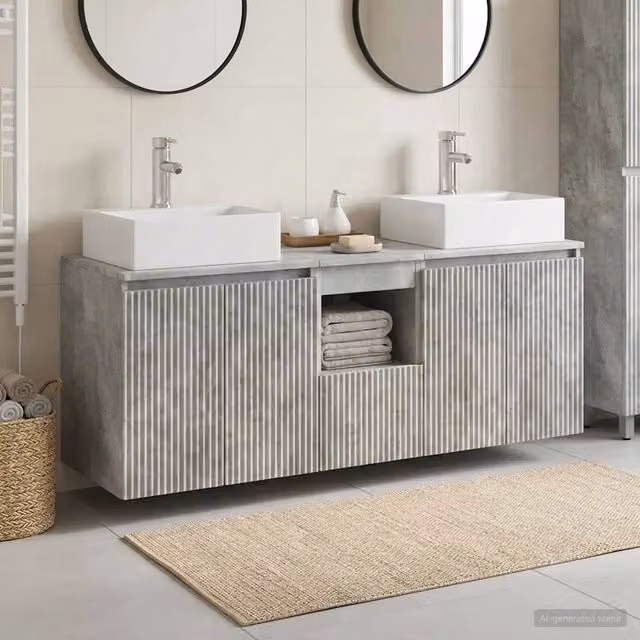 Set di Armadi da Bagno 3 pz Grigio Cemento 129 x 41 x 79.5 cm