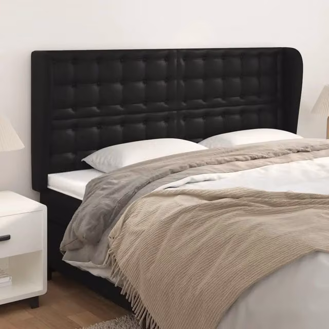 Testiera con Orecchie Design Mania in Similpelle Nera L: 203 cm, P: 23 cm, H: 118/128 cm – 1