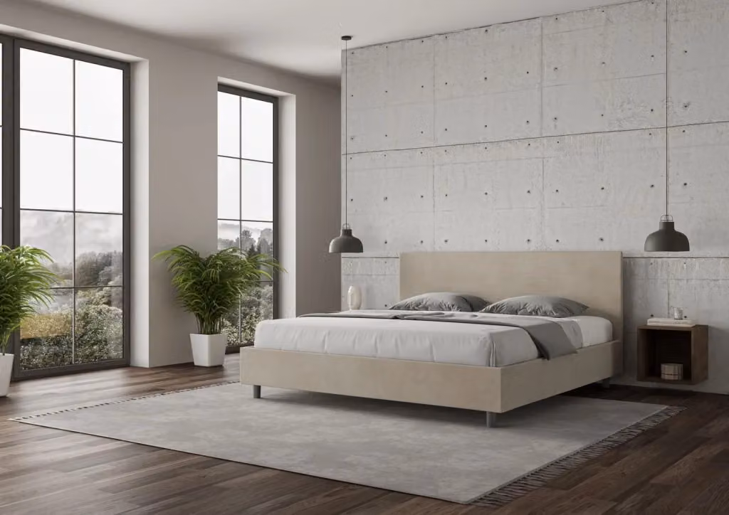 Letto matrimoniale king size BS COM con rete imbottita in microfibra colore sabbia L: 222 cm, P: 212 cm, H: 106 cm – 2