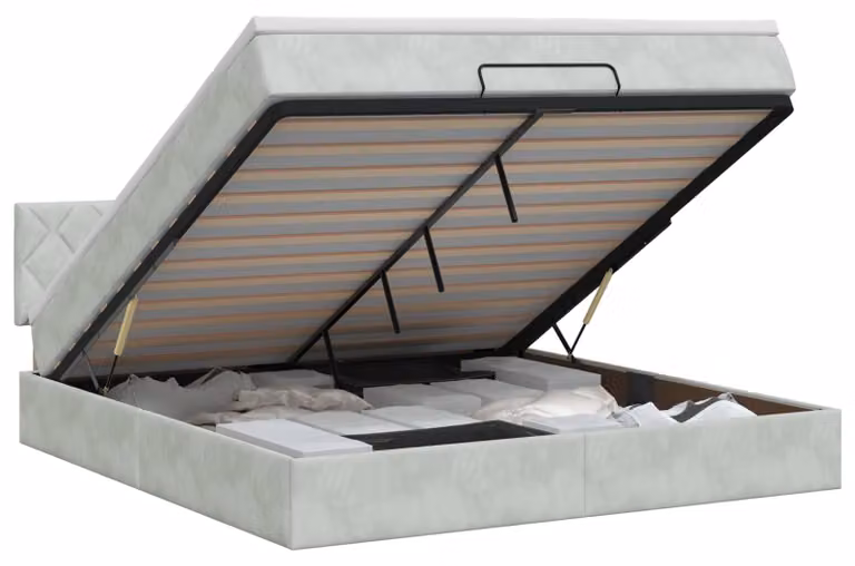 Divano letto ottomano, colore grigio chiaro, 140 x 190 cm, rivestito in velluto