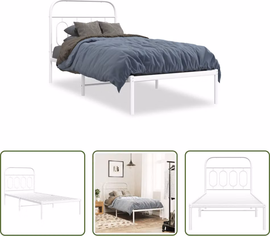 The Living Store Struttura letto con testiera in metallo bianco 80x200 cm