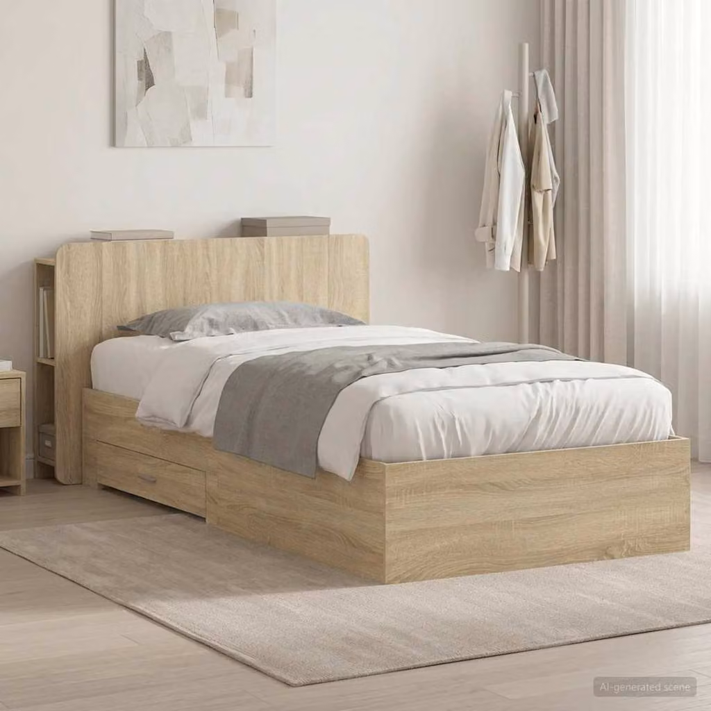vidaXL Telaio letto moderno con contenitore in legno Rovere Sonoma, L/P/H: 90 x 190 cm