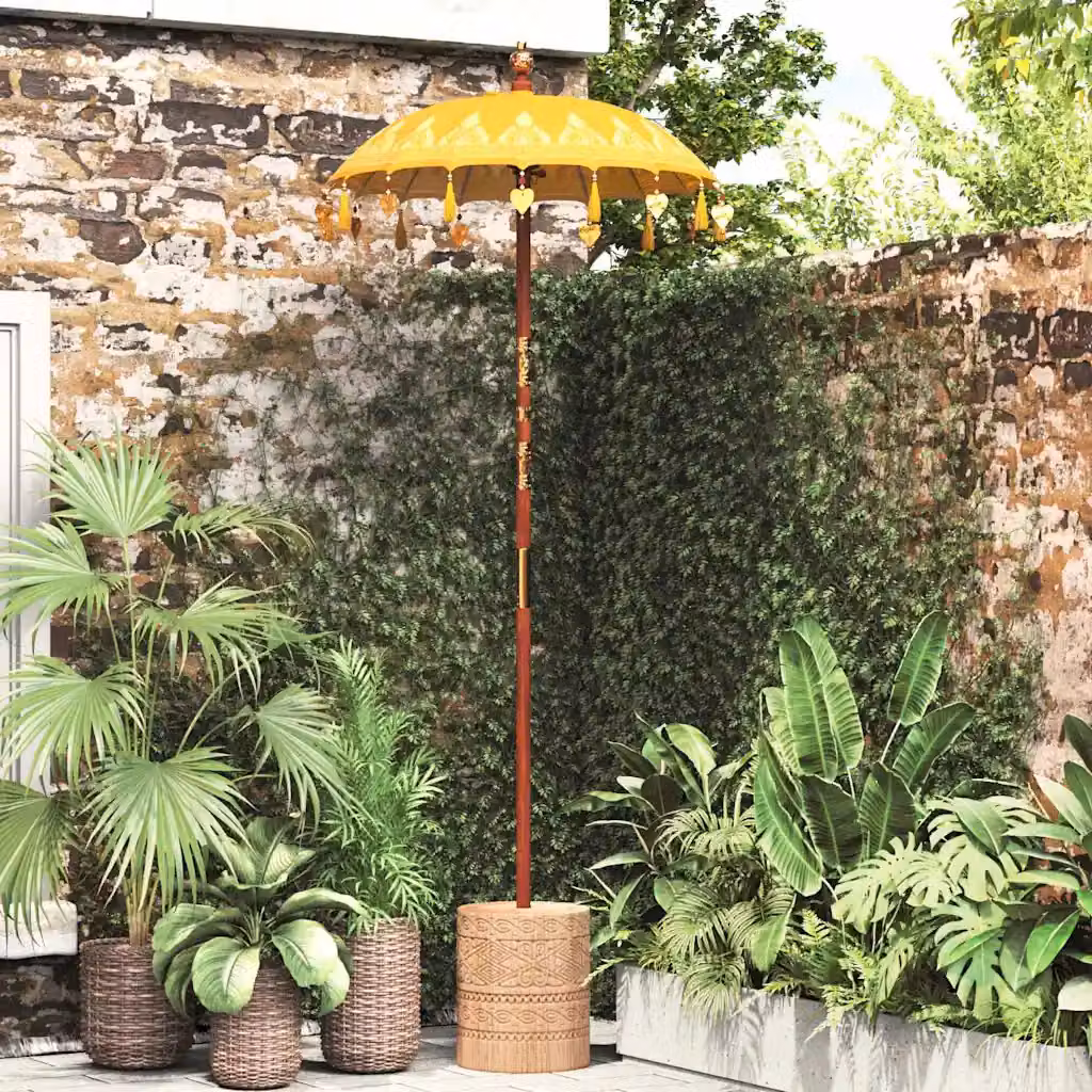 Ombrellone Balinese vidaXL giallo in cotone e legno L: 125 cm, P: 125 cm, H: 260 cm