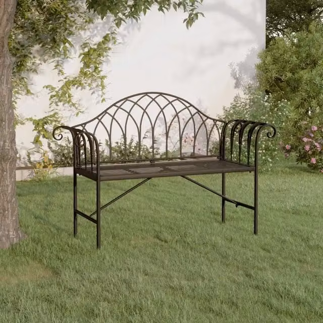 Panca da giardino a 2 posti vidaXL in acciaio nero con braccioli L: 128 cm – 1
