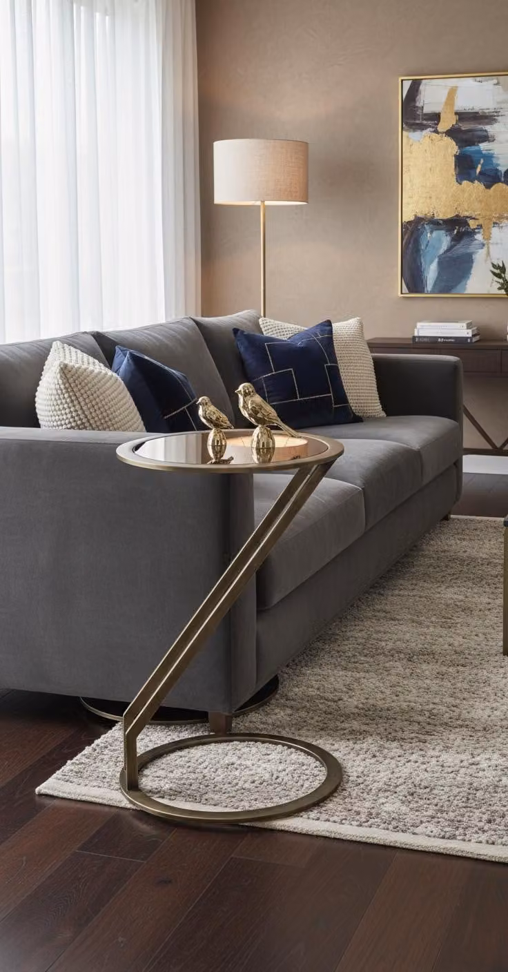 Tavolino da salotto moderno, minimalista, grigio, elegante, di classe e confortevole
