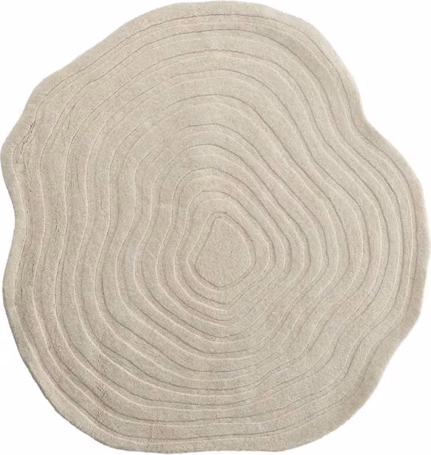 Tappeto in lana beige, ø 200 cm, forma irregolare, stile scandinavo