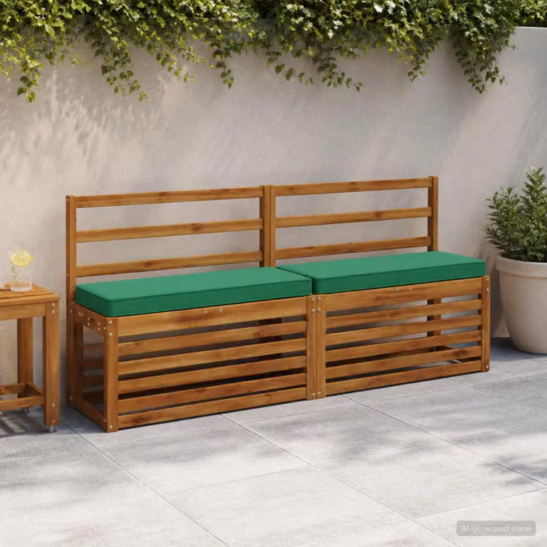 Set di 2 cuscini per panchina vidaXL VUGHT verdi in poliestere con rivestimento rimovibile e resistente ai raggi UV