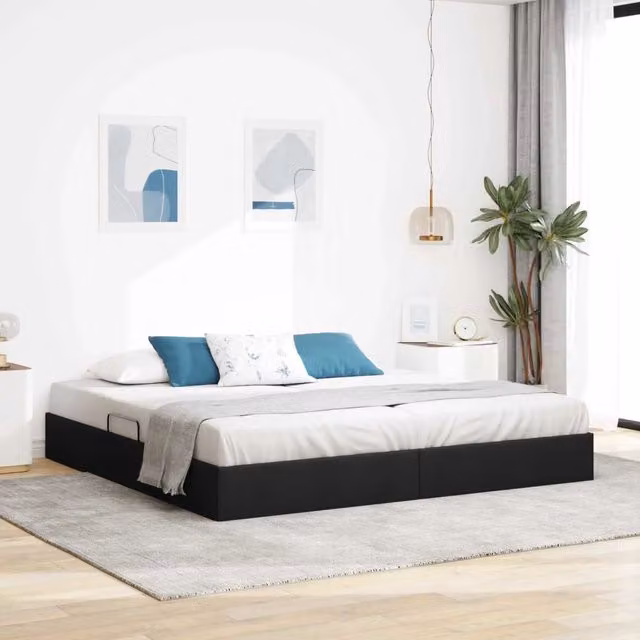 Letto ottomano moderno vidaXL con contenitore a sollevamento in tessuto nero L 200 cm x P 200 cm x H 280 cm