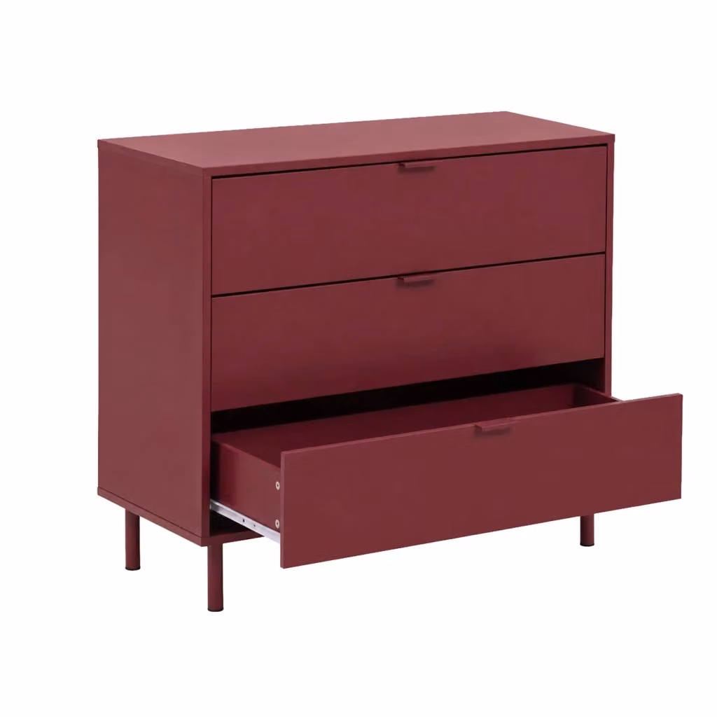 Cassettiera moderna SWEEEK in legno e metallo con 3 cassetti, colore rosso – 2