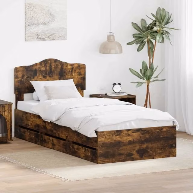 Struttura letto moderna con cassetto vidaXL in legno color rovere fumé L 190 x L 75 x H 90 cm – 1