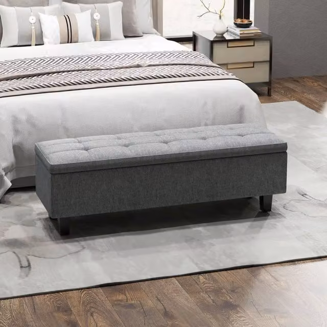 Panca contenitore REDOM in legno e tessuto grigio con dimensioni L: 138 cm, P: 40 cm, H: 45 cm – 1