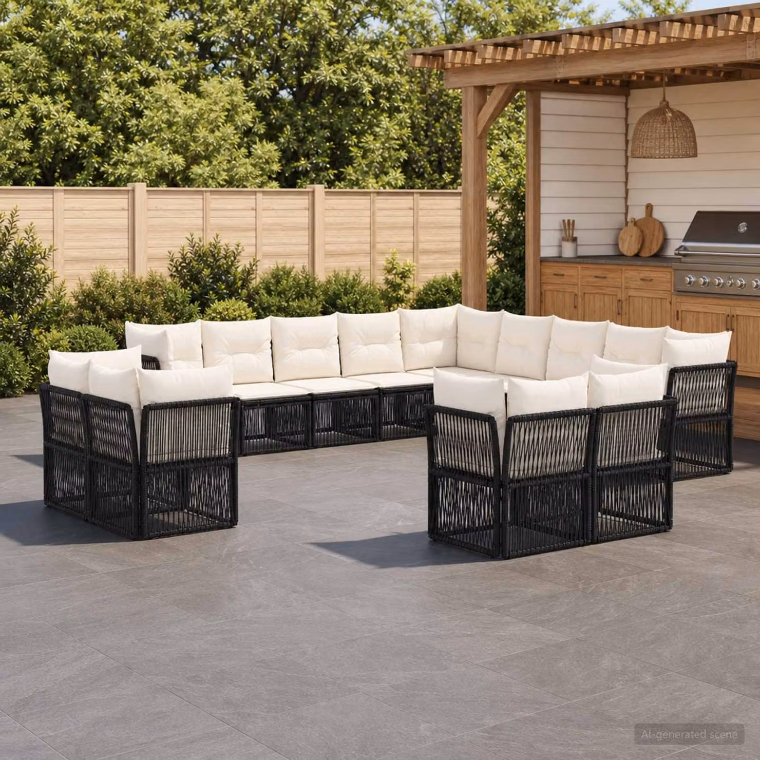 Set Divano da Giardino vidaXL 13 pz Nero in Polyrattan con Cuscini e Struttura in Acciaio Verniciato a Polvere