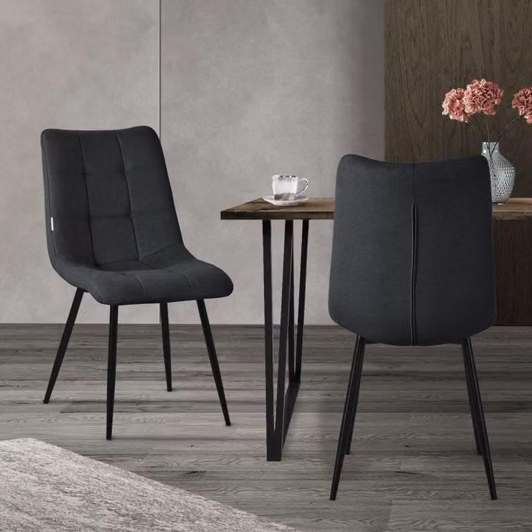 ML-Design set di 2 sedie per sala da pranzo antracite, sedie per soggiorno con rivestimento in tessuto e gambe in metallo, sedie per cucina con schienale