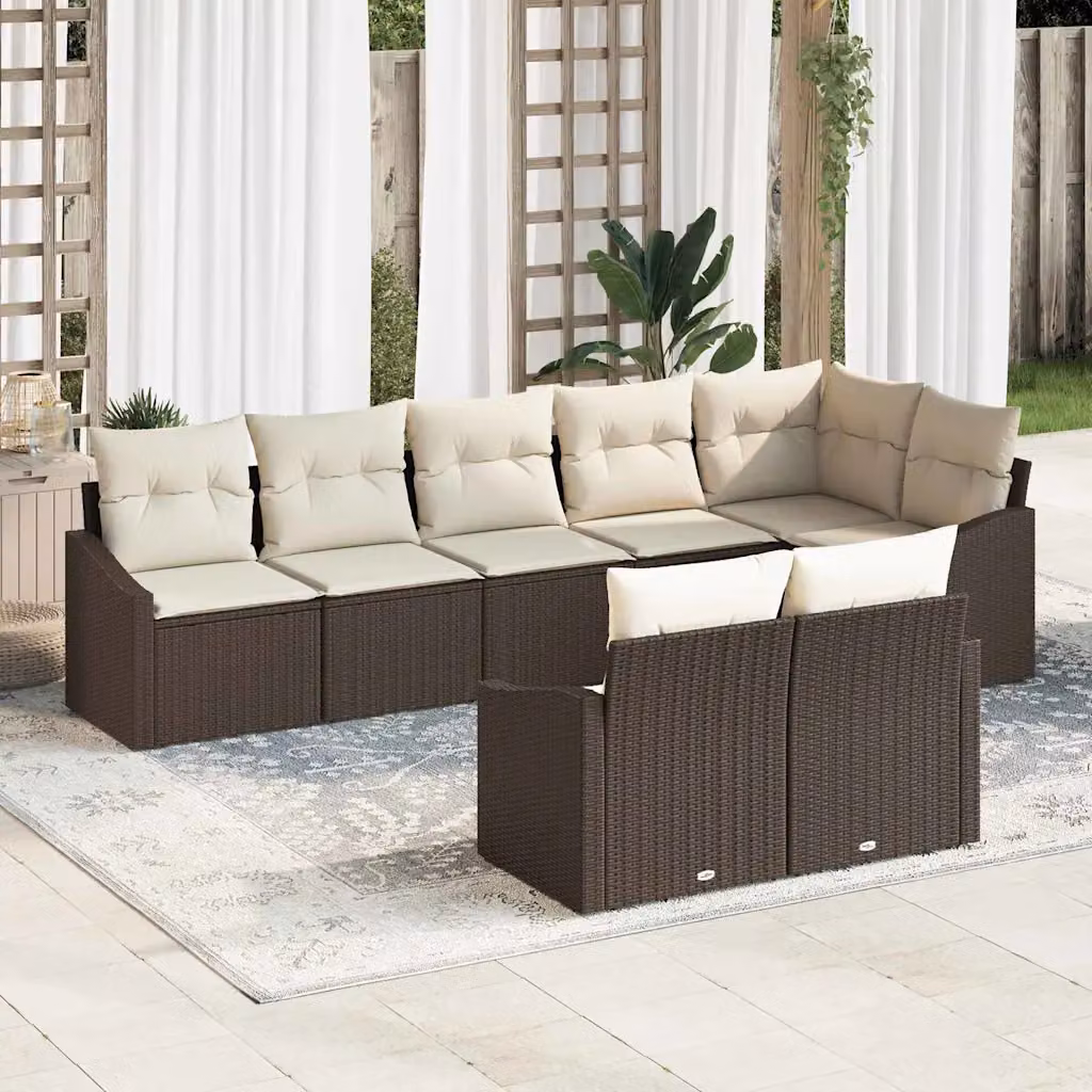 Set Divano da Giardino vidaXL 8 pz a Forma a L con Cuscini Marrone e Bianco – 1