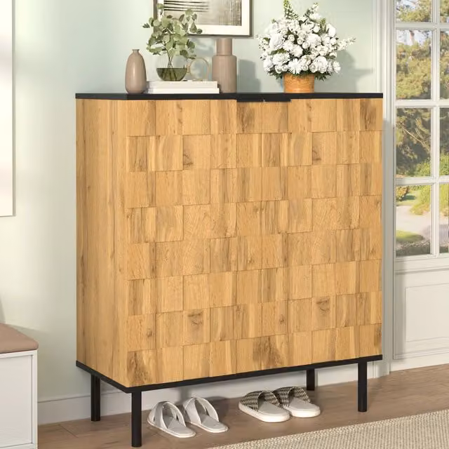 Scarpiera a 2 ante con ripiani regolabili design mosaico per ingresso e soggiorno in truciolare naturale 80 × 35 × 91,5 cm