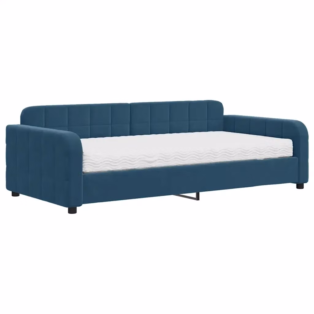 Divano Letto Moderno vidaXL in Velluto Blu con Materasso in Schiuma L/P/H: 223 x 110 x 71 cm, Dimensioni Materasso: 100 x 200 cm – 2