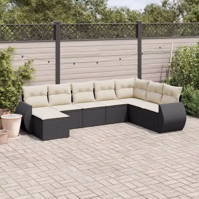 Set Divani da Giardino con Cuscini 8 pz Nero in Polyrattan 3221755