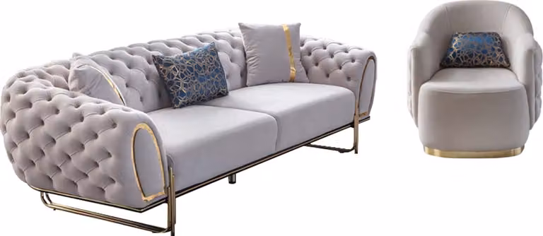 Chesterfield Weißes Sofa Set Edler 3-Sitzer Exklusiver Sessel 2tlg